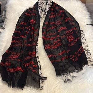 Moschino Black and Red Graphic Scarf